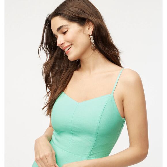 J.Crew Linen Blend Slip Midi Dress Mint Blue Slit Colorful Adjustable US 0 NWT - Picture 4 of 12